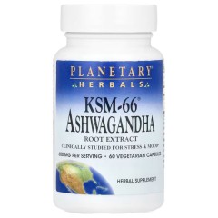 Planetary Herbals, KSM-66® экстракт корня ашваганды, 600 мг, 60 вегетарианских капсул (300 мг в каждой капсуле)